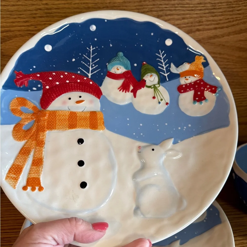 St. Nicholas Square “Snow Days” Snowman Plates Bowl Platter Christmas Dishes